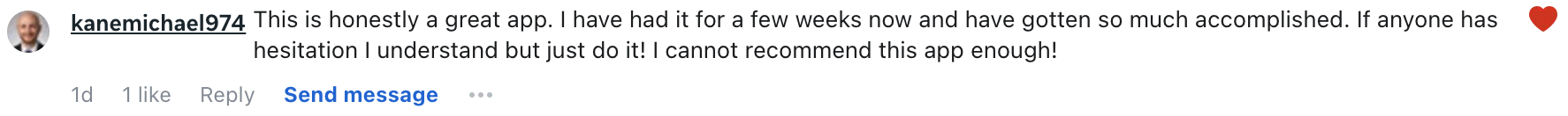 Instagram comment saying SHIFT helped a customer get more accomplished.